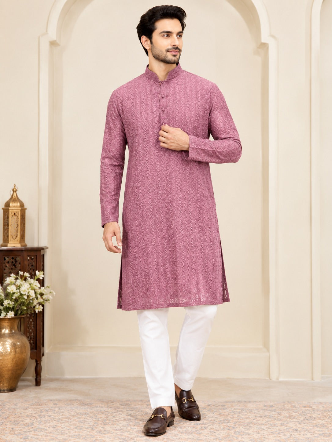 Chikankari Kurta Set with White Pants | Elegant Indian Ethnic Wear