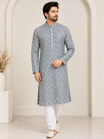 Chikankari Sequin Embroidered Kurta Pajama Set for Men – Elegant Traditional Ethnic Wear