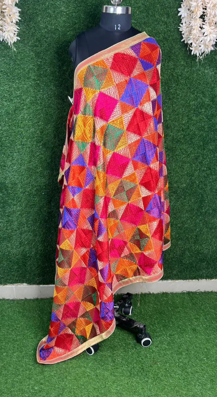 Multicolor Phulkari Embroidery Dupatta – Traditional Punjabi Handcrafted Elegance