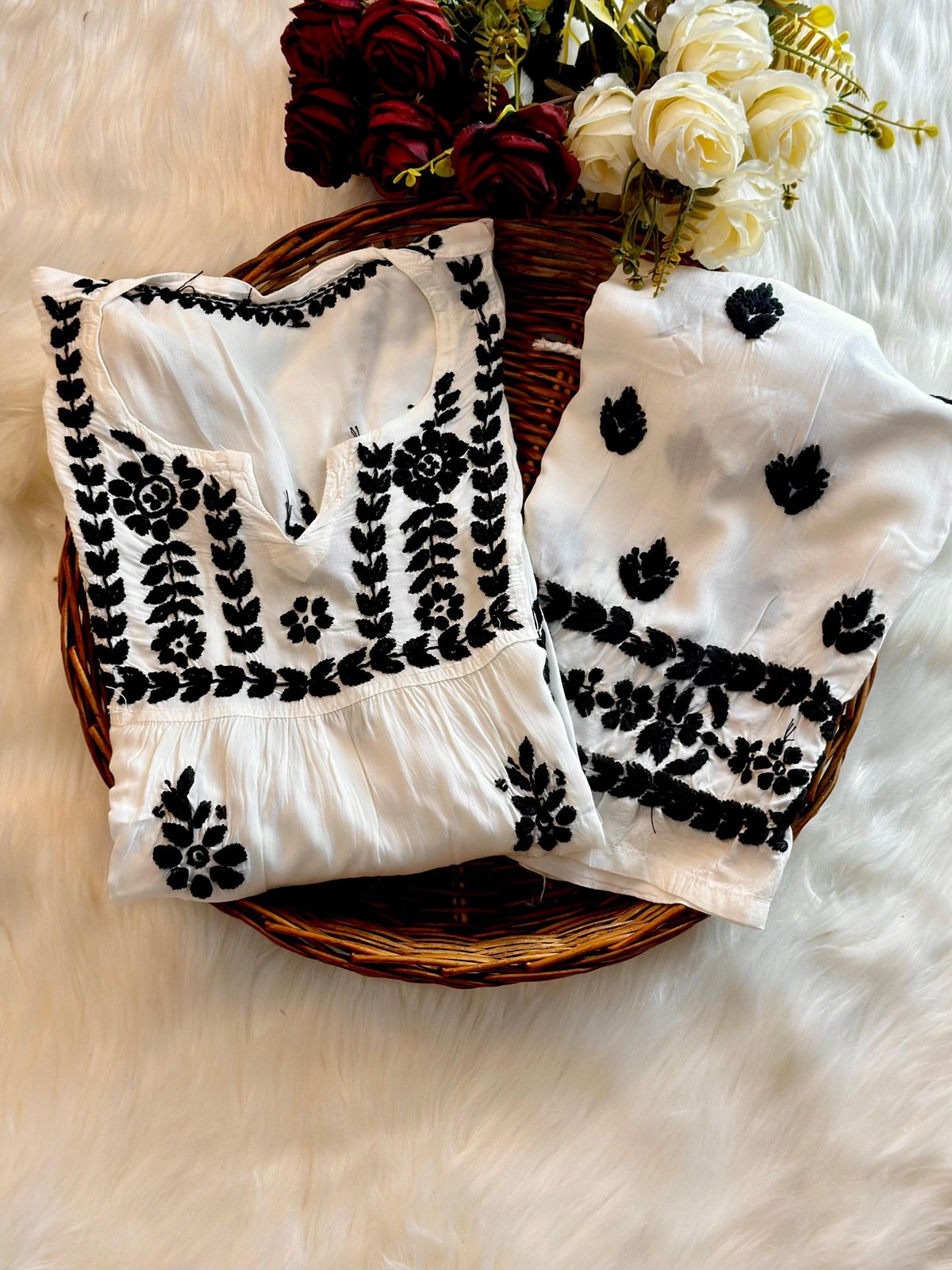 Lucknowi Chikankari Handwork Nyra Cut Kurti with Palazzo Set