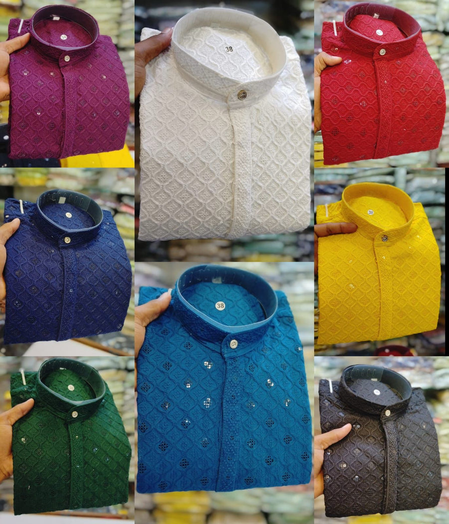 Boy’s Chikankari Kurta Set with Sequin Work – Elegant Festive & Party Wear