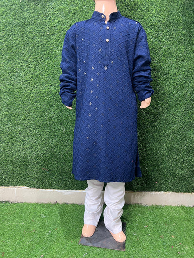 Boy’s Chikankari Kurta Set with Sequin Work – Elegant Festive & Party Wear