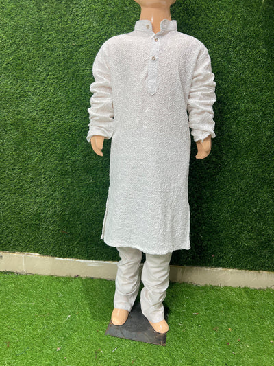 Boy’s Chikankari Kurta Set with Sequin Work – Elegant Festive & Party Wear