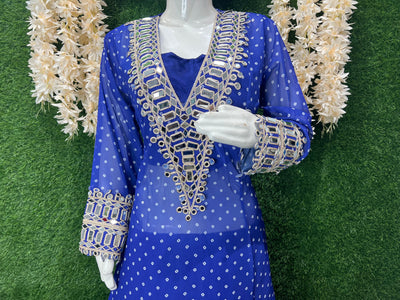 Stylish Georgette Shrug Kurti Set with Pants & Blouse – Real Mirror Work