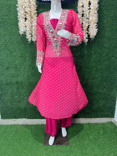 Stylish Georgette Shrug Kurti Set with Pants & Blouse – Real Mirror Work