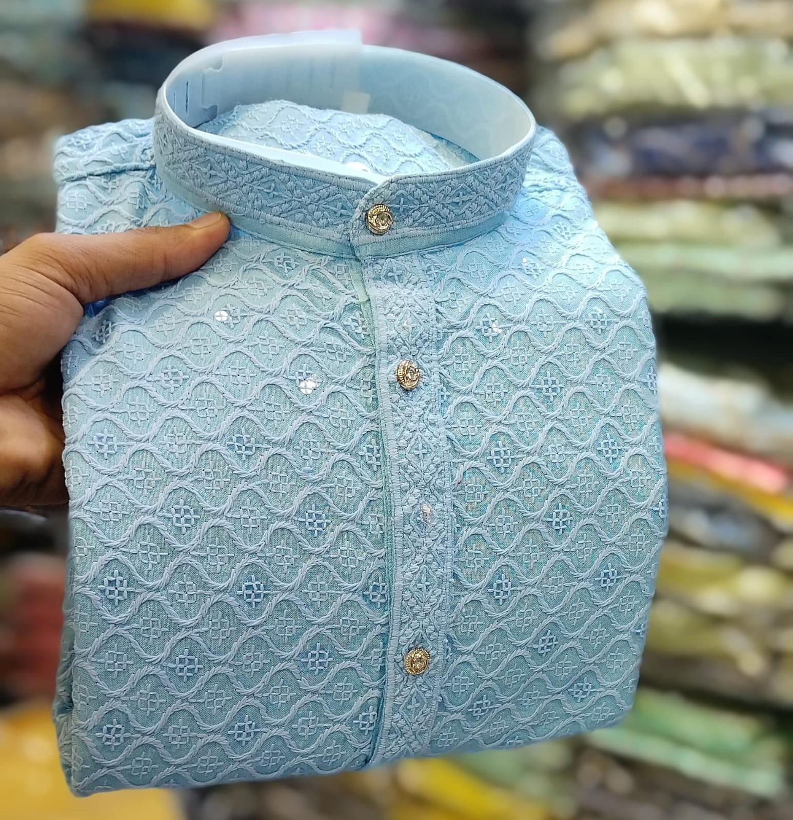 Chikankari Sequin Work Kurta Pajama Set – Elegant Ethnic Wear