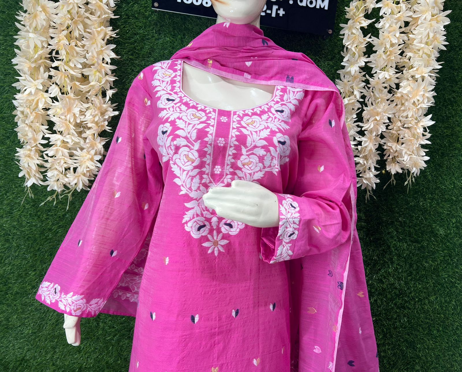 Elegant Jamdani Woven Suit Set with Dupatta