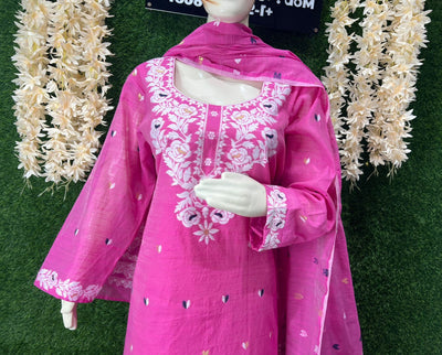 Elegant Jamdani Woven Suit Set with Dupatta