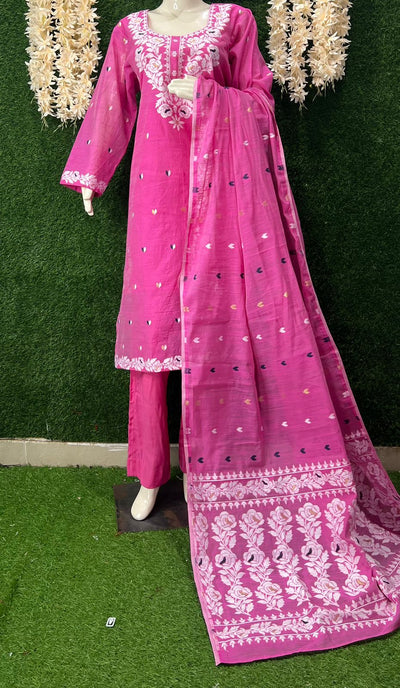 Elegant Jamdani Woven Suit Set with Dupatta