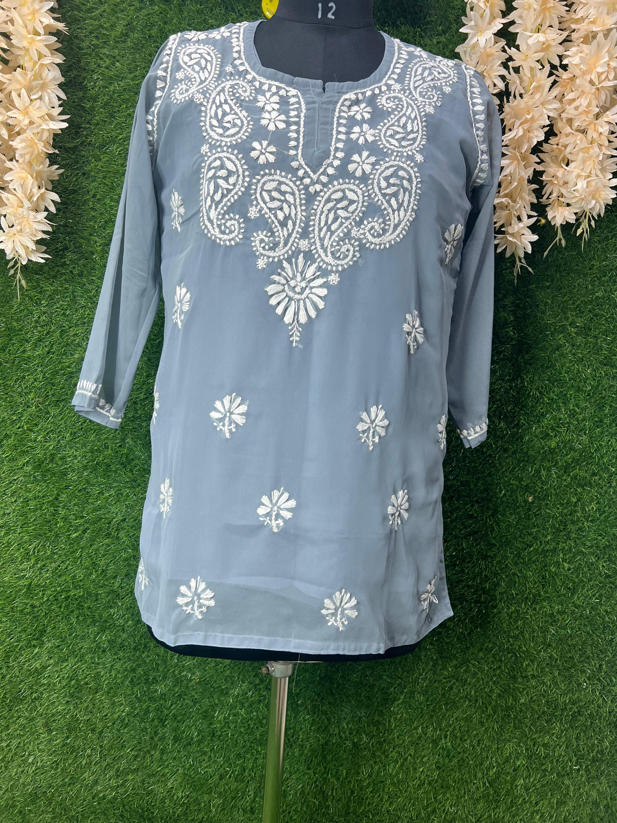 Lucknowi Chikankari Georgette Short Top