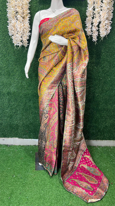 Banarasi Pashmina Embossed Katan Silk Saree with Rich Woven Pallu