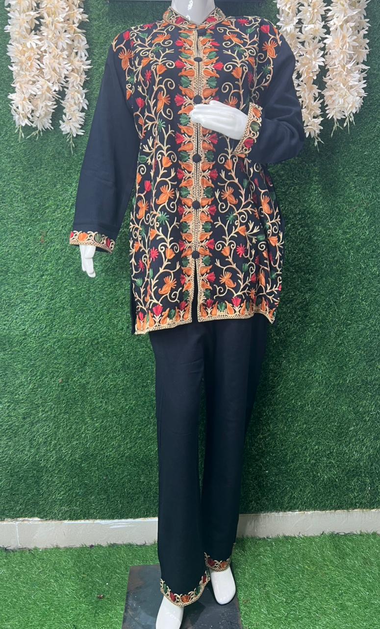 Kashmiri Aari Embroidered Jacket & Pant Co-ord Set | Premium Ethnic Winter Wear