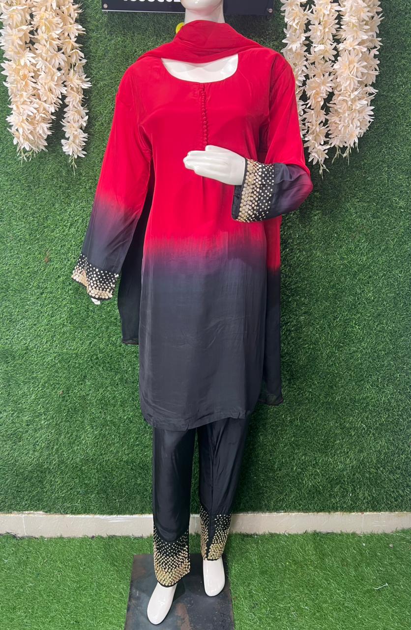 Ombre Designer Kurti Pant Set with Sequin Work