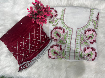 Crepe Lucknowi Chikankari Suit with Resham Work & Pearl Chiffon Dupatta