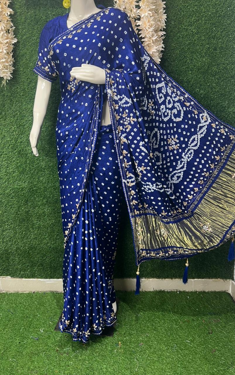 Bandhej Saree with Lagdi Patta Pallu & Cutdana Gota Patti Work