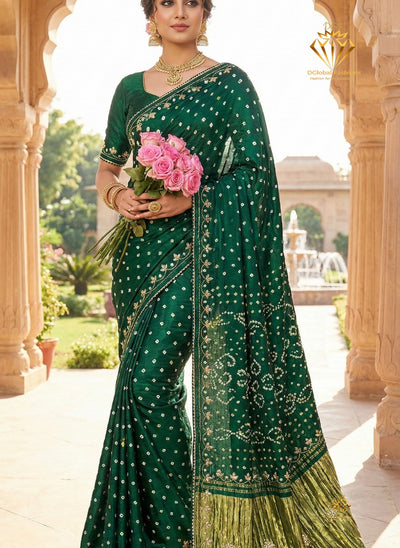 Bandhej Saree with Lagdi Patta Pallu & Cutdana Gota Patti Work