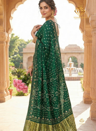 Bandhej Saree with Lagdi Patta Pallu & Cutdana Gota Patti Work