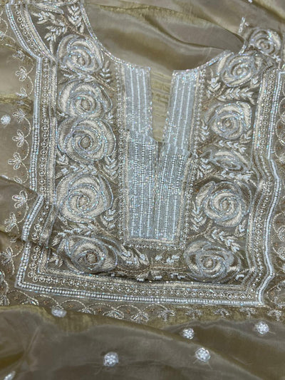 Moonga Silk Chikankari Pearl and Cutdana Work Kurta and Dupatta
