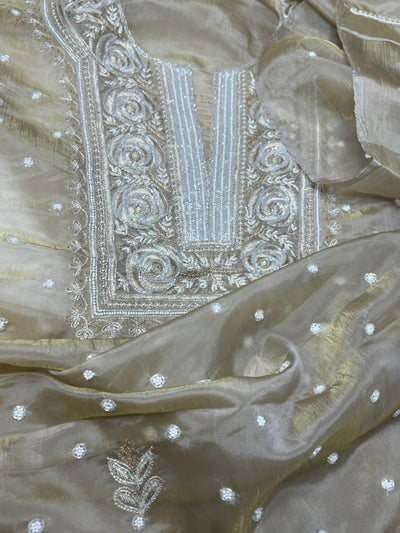 Moonga Silk Chikankari Pearl and Cutdana Work Kurta and Dupatta