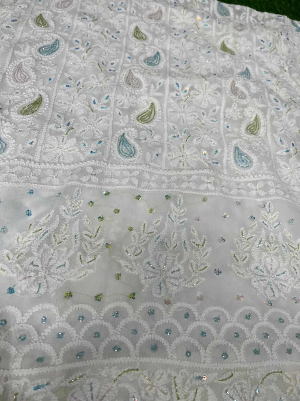Lucknowi Chikankari Kurta with Cutdana & Sequin Hand Embroidery