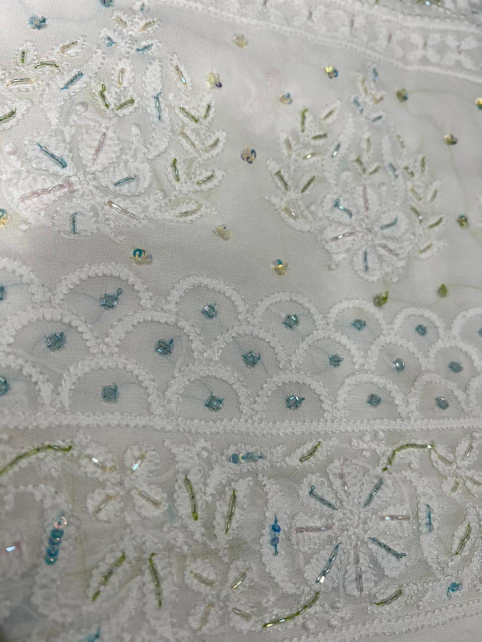 Lucknowi Chikankari Kurta with Cutdana & Sequin Hand Embroidery