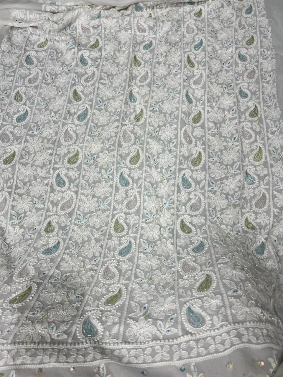 Lucknowi Chikankari Kurta with Cutdana & Sequin Hand Embroidery