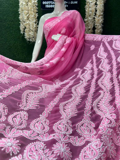 Ready-to-Wear Lucknowi Chikankari Saree – Half Jaal Work