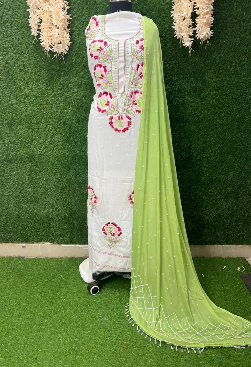 Crepe Lucknowi Chikankari Suit with Resham Work & Pearl Chiffon Dupatta