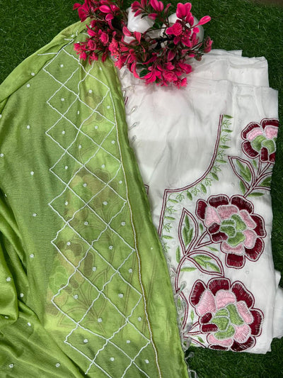 Crepe Lucknowi Chikankari Suit with Resham Work & Pearl Chiffon Dupatta