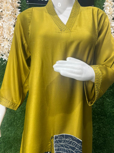 Gajji Silk A-Line Kurti & Pant Set with Applique Patch Embroidery