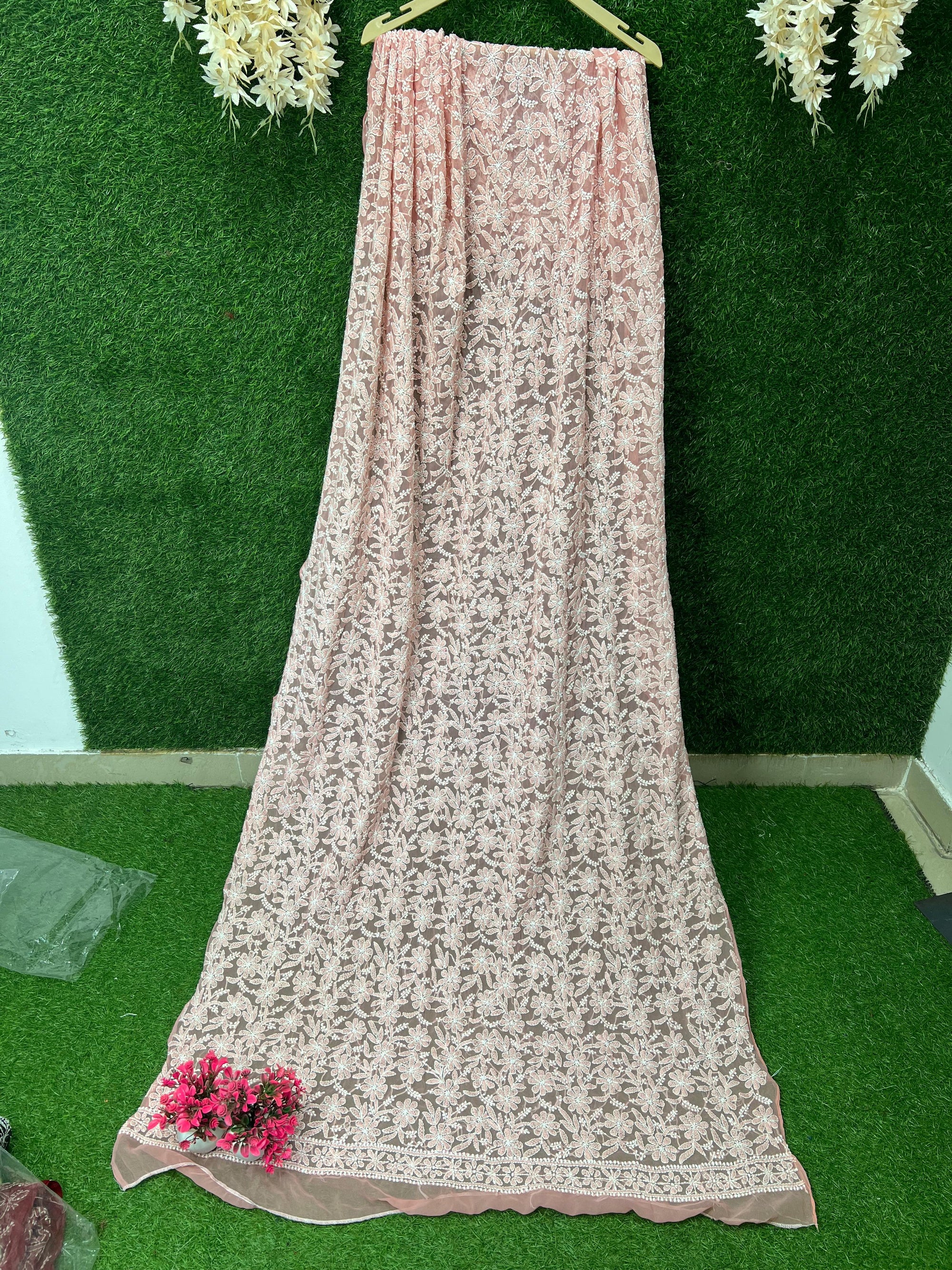 Lucknowi Chikankari Full Jaal Hand Embroidered Georgette Dupatta