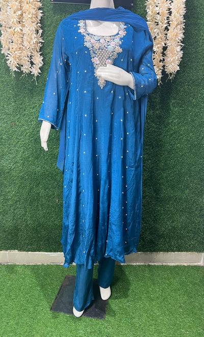 Chinnon Hand-Embroidery Anarkali Suit with Cutdana, Pearl & Sequin Work