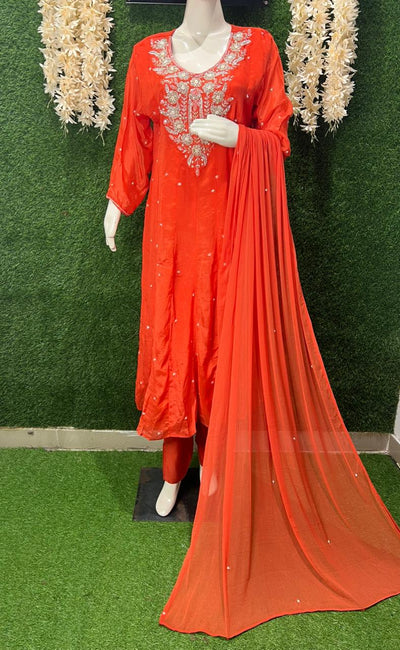 Chinnon Hand-Embroidery Anarkali Suit with Cutdana, Pearl & Sequin Work