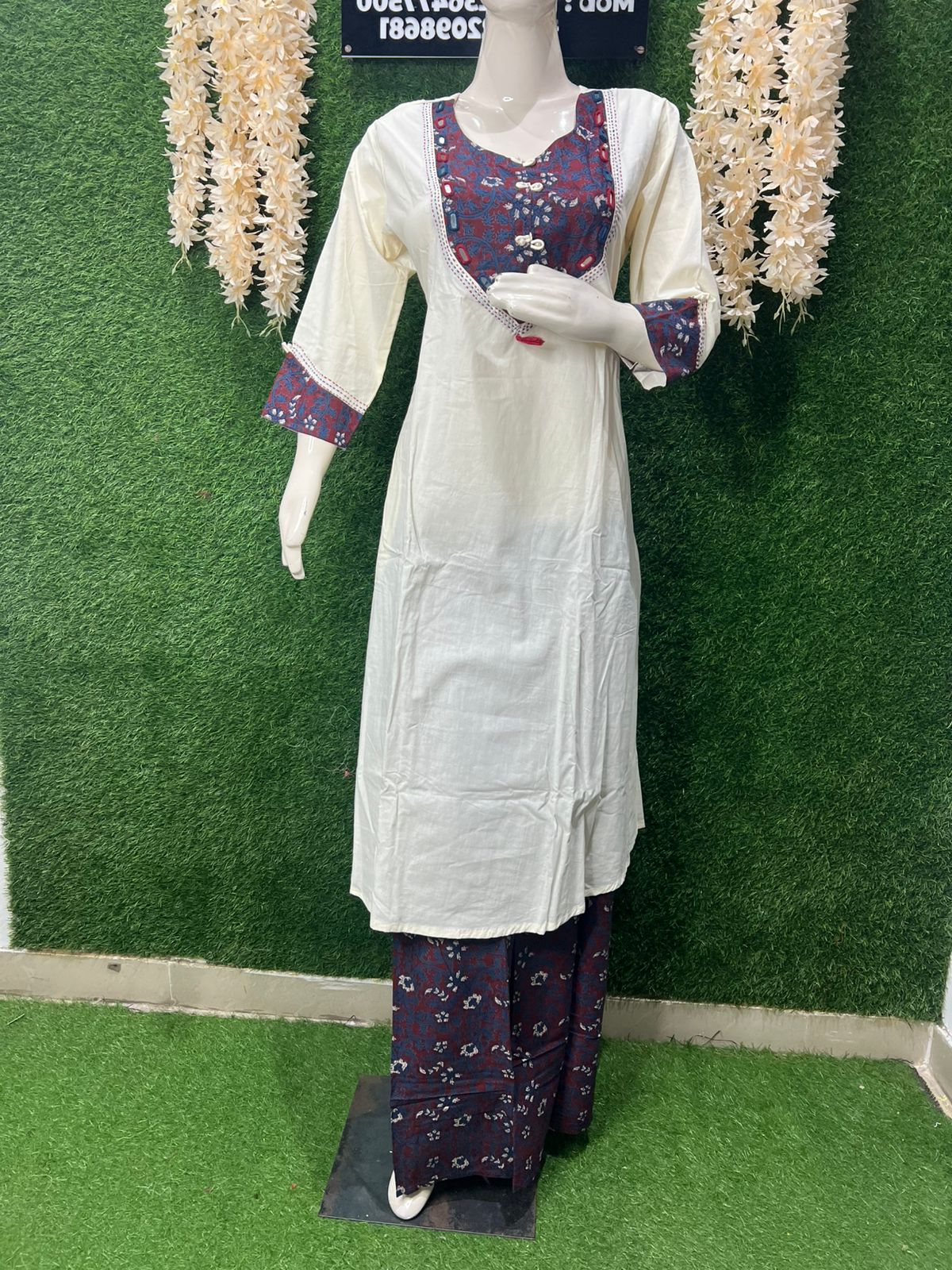 Cotton A-Line Kalamkari Patch Kurta & Pant Set