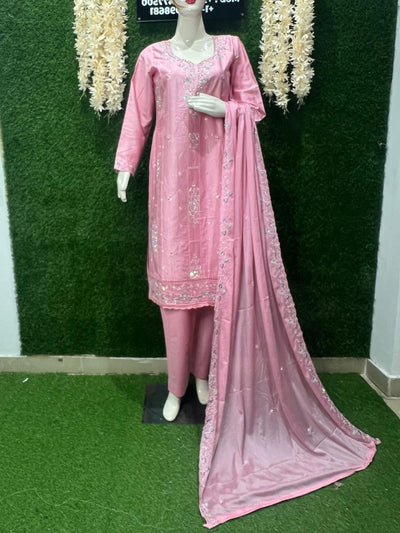 Cotton Kurta Pant Set with Stone & Resham Embroidery