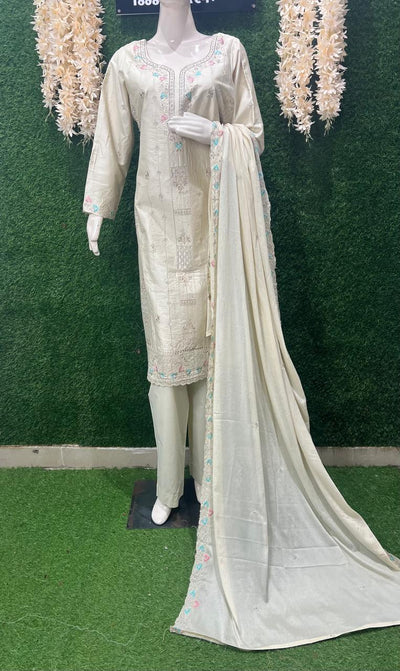 Cotton Kurta Pant Set with Stone & Resham Embroidery