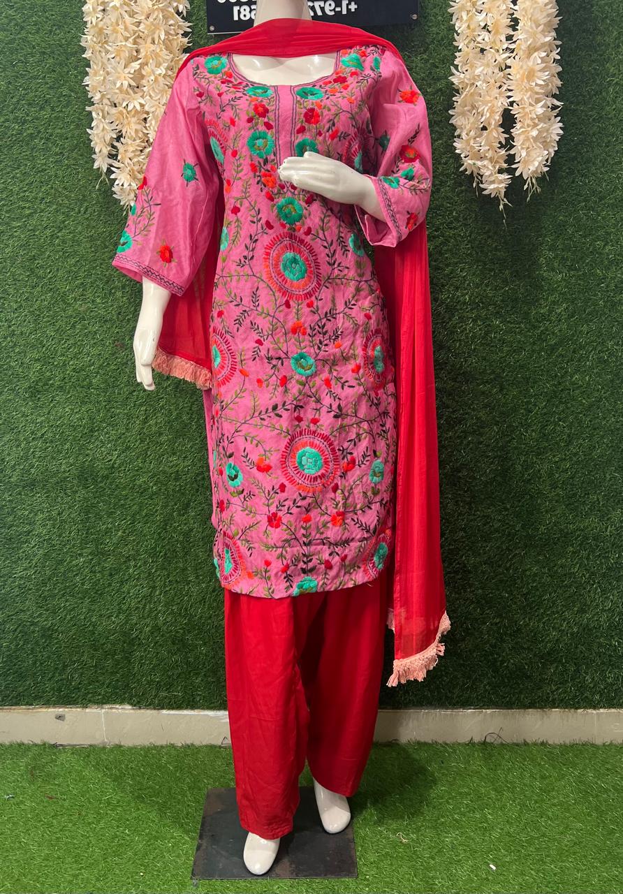 Phulkari Patiala Suit Set with Hand Embroidery
