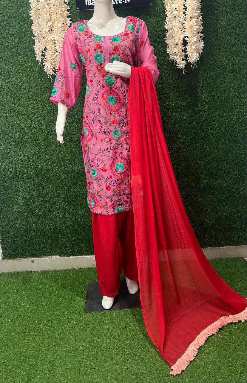 Phulkari Patiala Suit Set with Hand Embroidery
