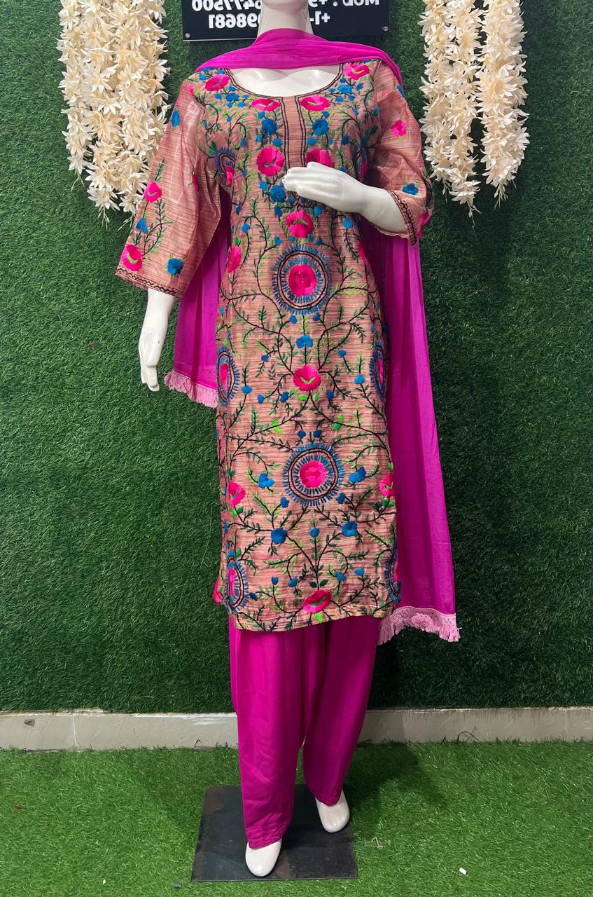 Phulkari Patiala Suit Set with Hand Embroidery