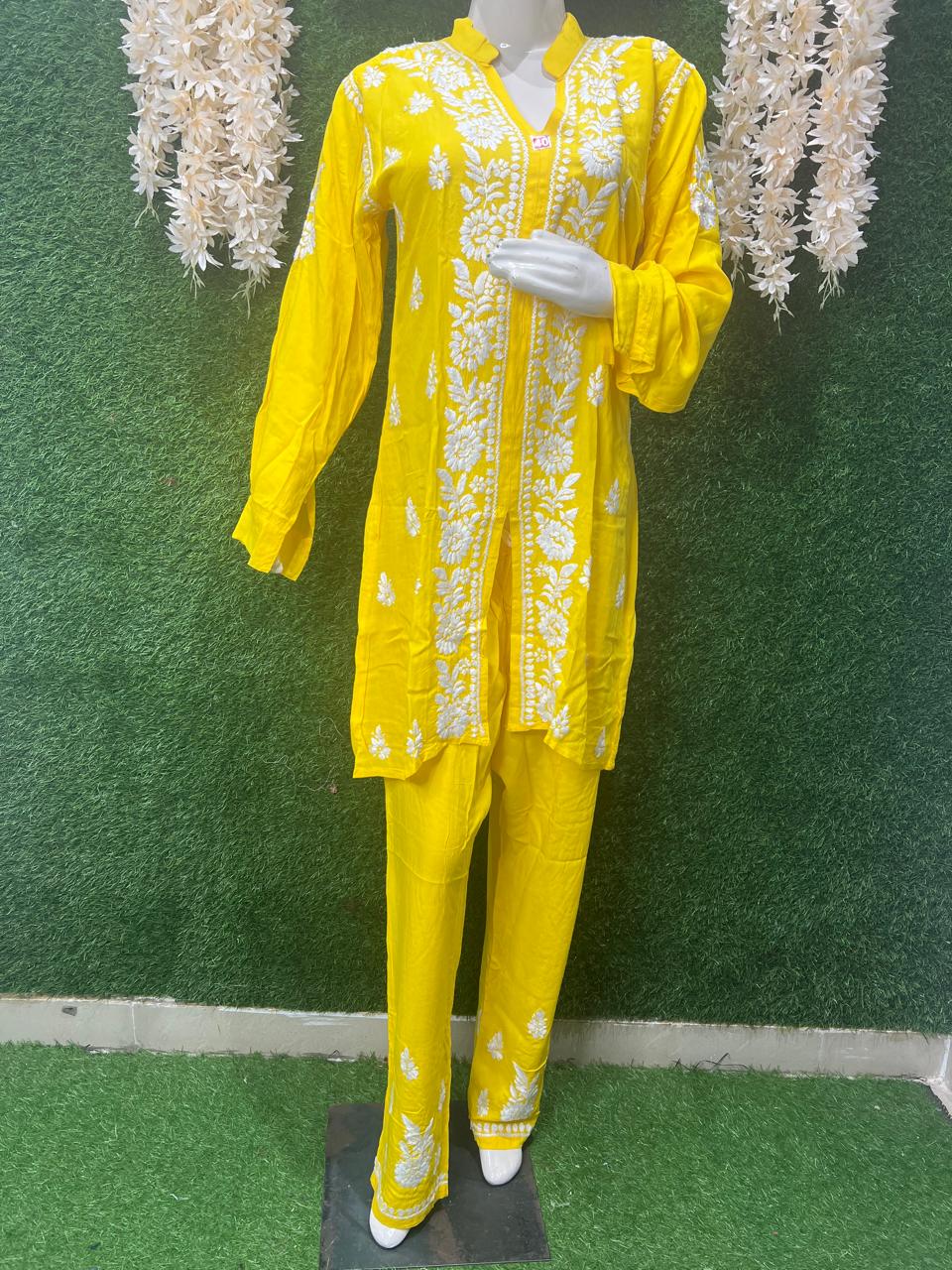Lucknowi Chikankari Rayon Co-Ord Set with Hand Embroidery