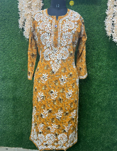 Lucknowi Chikankari Mulmul Kurti with Heavy Hand Embroidery
