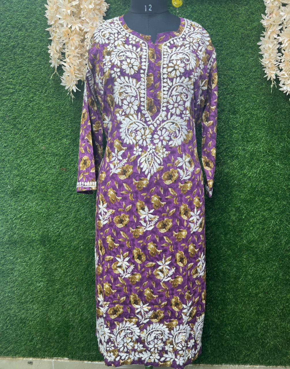 Lucknowi Chikankari Mulmul Kurti with Heavy Hand Embroidery