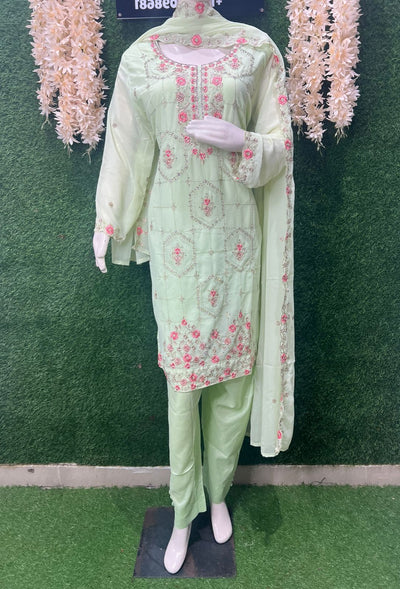 Georgette Suit Set with Resham Embroidery & Stone Work