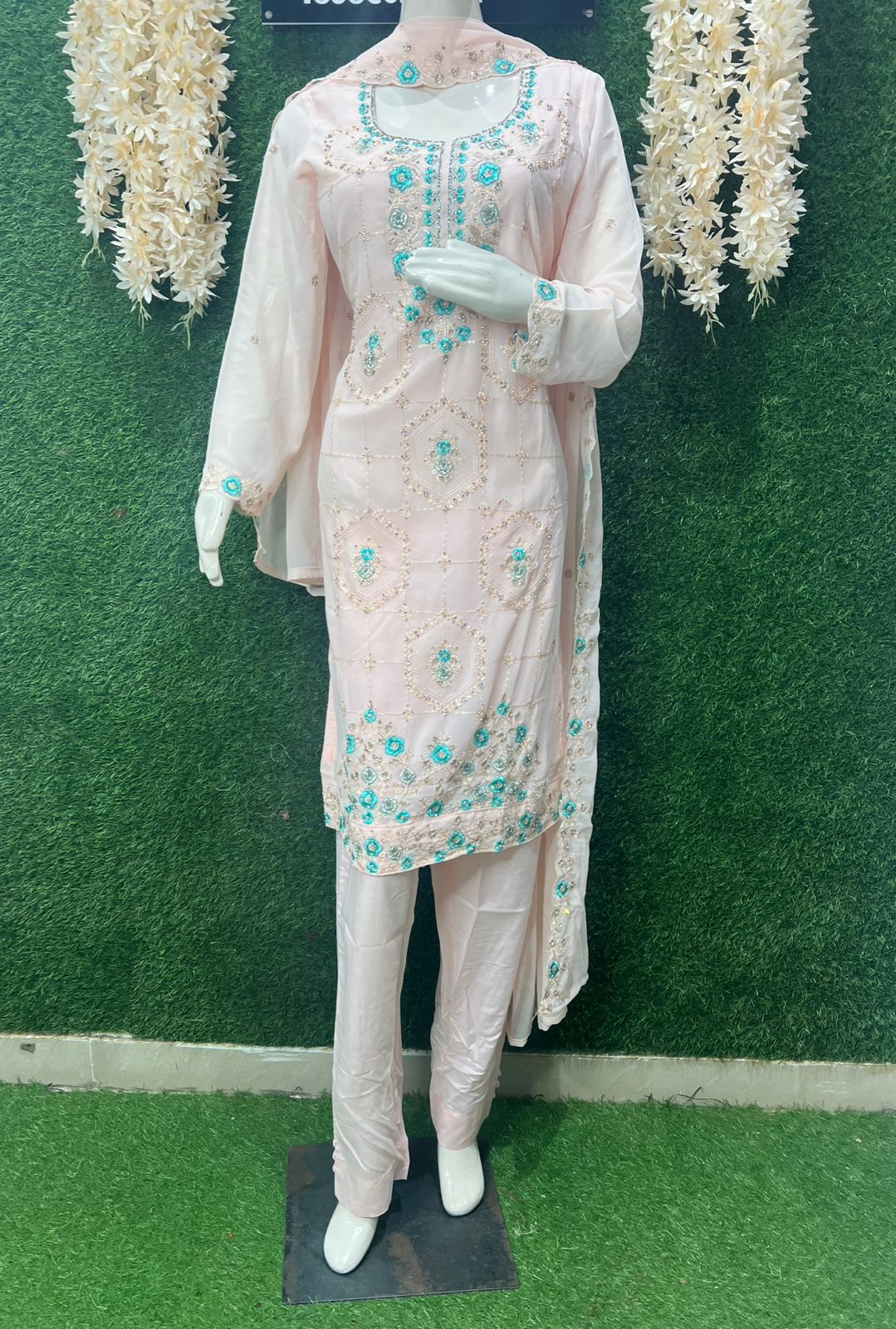 Georgette Suit Set with Resham Embroidery & Stone Work