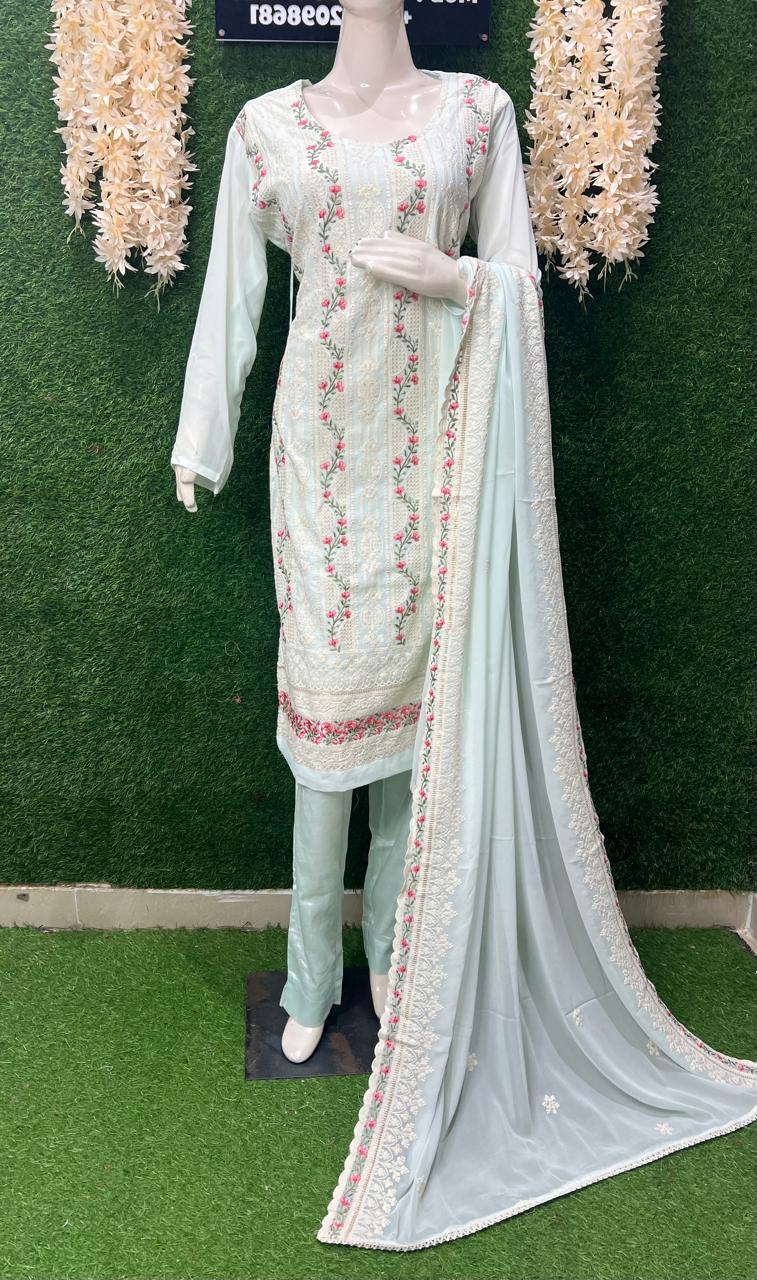 Georgette Suit Set with All-Over Embroidery
