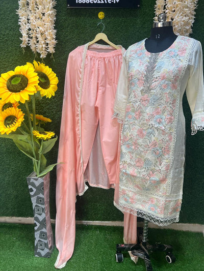 Cotton Silk Blend Kurta Suit Set with Palazzo & Dupatta