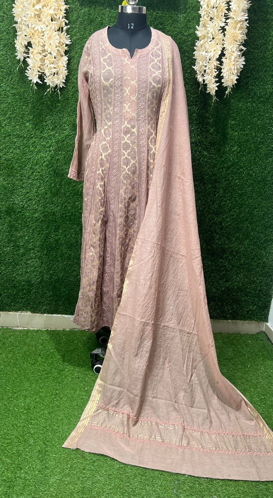 Lucknowi Chikankari Banarasi Brocade Anarkali with Dupatta