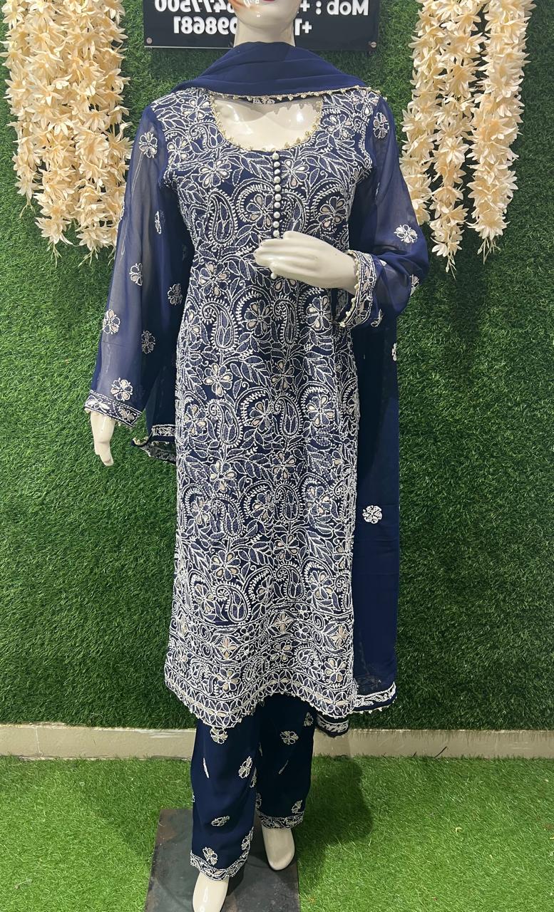 Lucknowi Chikankari Suit Set with Gota Patti Work