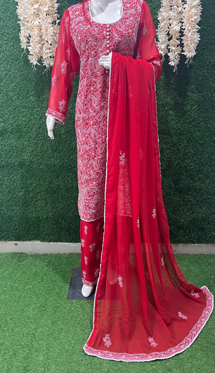Lucknowi Chikankari Suit Set with Gota Patti Work