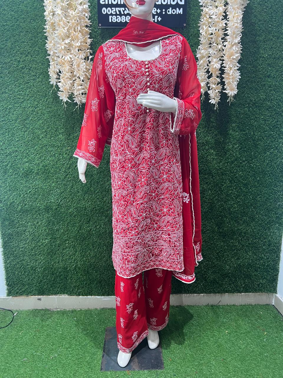 Lucknowi Chikankari Suit Set with Gota Patti Work